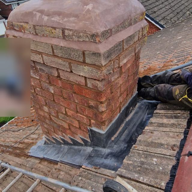 Chimney with new lead flashing and a cowl